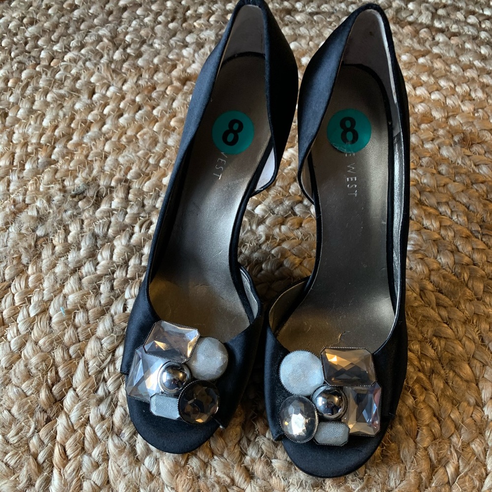 Nine West Satin Peeptoe D’Orsay Pumps black